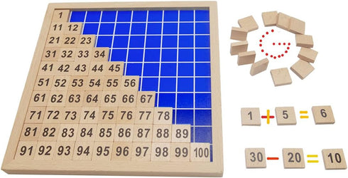 Wooden Hundred Board Montessori Math Counting Toys, 1-100 Numbers Kindergarten Preschool Learning Educational Game for Toddler Kids (Hundred Board...