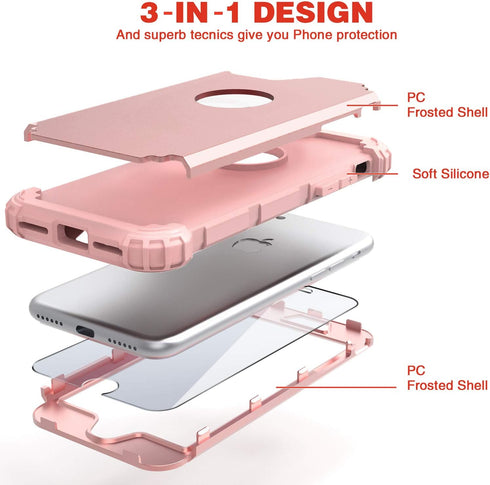 IDweel for iPhone 8 Case with Tempered Glass Screen Protector, for iPhone 7 Case, 3 in 1 Shockproof Slim Hybrid Heavy Duty Hard PC Cover Soft Sili...