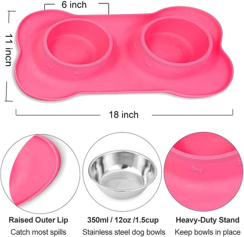AsFrost Dog Food Bowls Stainless Steel Pet Bowls & Dog Water Bowls & Cat Bowls for Food and Water No-Spill Non-Skid Silicone Mat, Feeding Bowls wi...