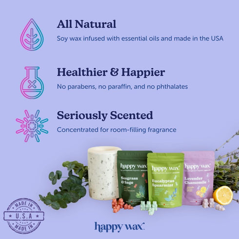 Happy Wax Fall Mix Premium Scented Natural, Non Toxic Soy Wax Melts – 6 Total Oz. of Scented Wax Melts. Includes: Fall Woods, Autumn Breeze, and P...