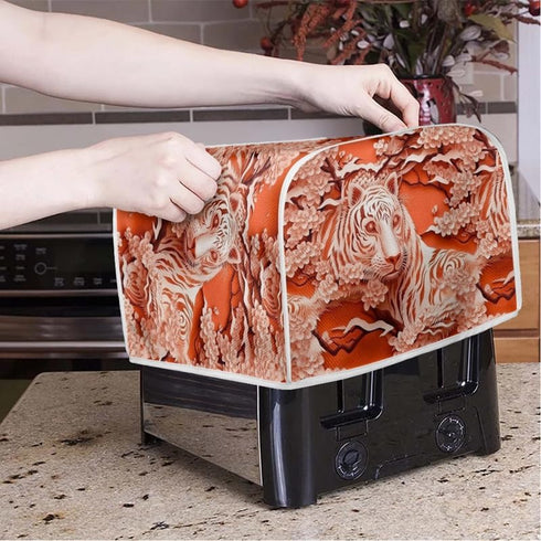2 Slice Toaster Cover Tiger Bread Machine Cover Orange Paper Carved Animal Household Toaster Cover Anti-scratch Polyester Bakeware (14x14")2PCS...