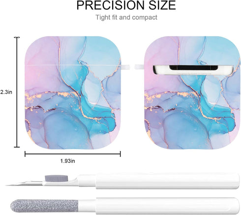 Protective Hard Case Cover with Cleaner Kit Portable Shockproof Women Girls with Keychain for Apple Airpods 2/1 Charging Case - Watercolor Marble...
