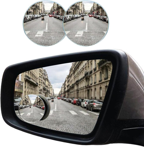 Round Blind Spot Car Mirror - 2" Frameless HD Glass Convex Mirror - 360 Degree Wide Angle Rear View Mirror Side Mirror with Adjustable Stick for C...