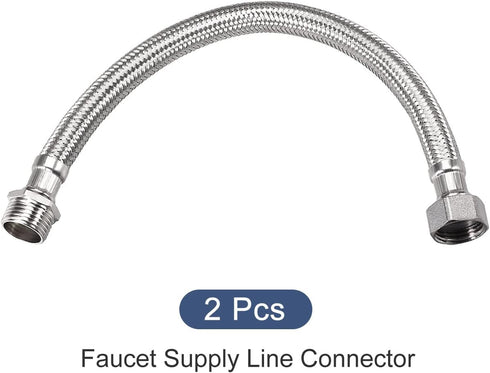 Faucet Supply Line Connector (400mm/16") 2Pcs, 304 Stainless Steel G1/2 Female to G1/2 Male Water Supply Hose Connector - for Kitchen Bathroom...