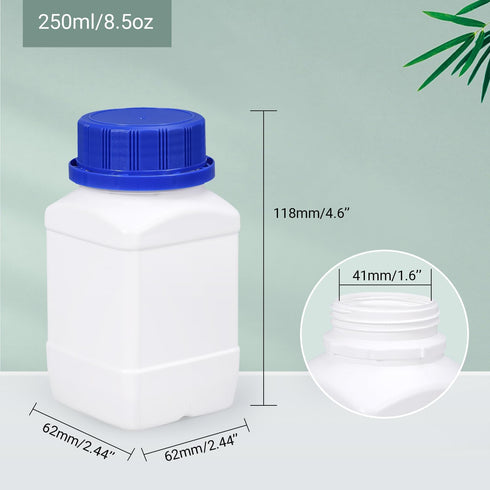 8.5oz Plastic Lab Chemical Reagent Bottles,Square Wide Mouth Liquid/Solid Sample Storage Container Sealing Bottles Blue with Anti-theft Cap (White...