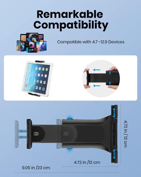 Moukey Tablet Holder for Mic Stand, Adjustable Microphone Music Stand Phone Holder Mount, Compatible with iPad, iPhone, Android, All 4.7 to 11-inc...