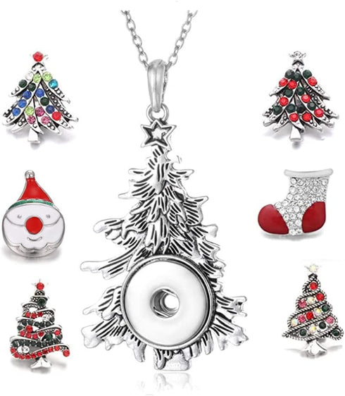 Snap Jewelry Necklace Charms with 6pcs Christmas Tree Shape Snap Button Pendant for Women 18mm Button Jewelry...
