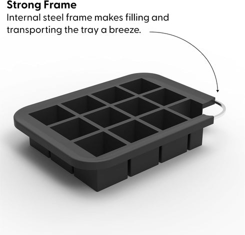 W&P Peak Silicone Everyday Ice Tray w/ Protective Lid | Charcoal | Easy to Remove Ice Cubes | Food Grade Premium Silicone | Dishwasher Safe, BPA F...