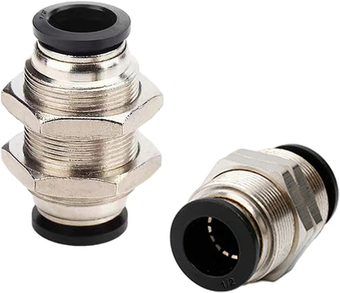 2Pcs Pneumatic Bulkhead Union 1/2" x 1/2" Tube OD Push to Connect Tube Fitting, PMM-1/2 Pneumatic Quick Connect Air Fitting...