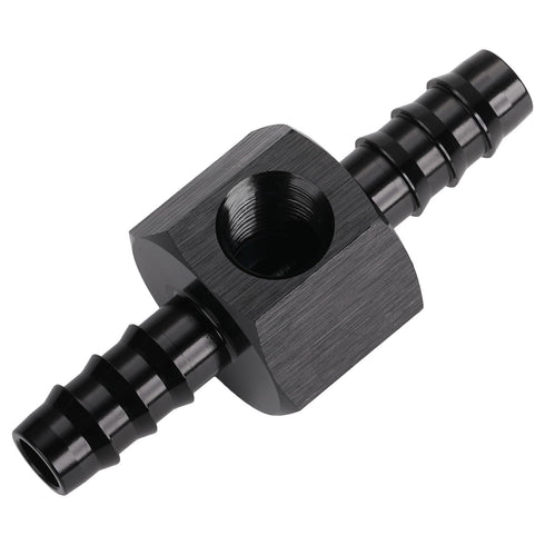5/16 Hose Barb Inline Fuel Pressure Gauge T Fitting Adapter Union with 1/8 NPT Sensor Gage Port Aluminum Black...