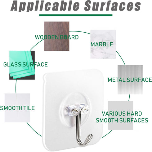AROIC 58 Packs Adhesive Hooks for Hanging, Hook Heavy Duty Self Adhesive Wall Hooks 20 lbs / 9 kg (Max), Removable, Waterproof Hook for Bedroom Ki...