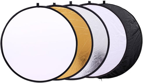 5 in 1 Photo Video Reflectors 12 inch (30cm) Collapsible Multi-Disc Light Round Photography Reflector with Bag -Translucent, Silver, Gold, White a...