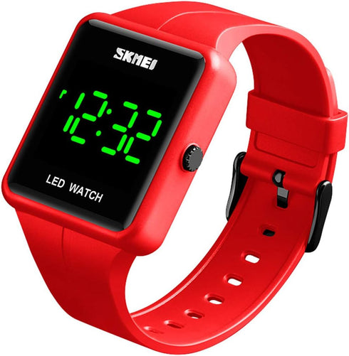 Unisex Square LED Digital Watch Fashion Water Resistant Silicone Sports Wrist Watches (Red A)...