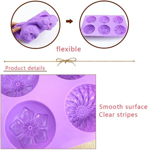 Echodo 6 Cavity Silicone Flower Soap Mold Chrysanthemum Sunflower Mixed Flower Shapes Cupcake Backing Mold for Homemade Soap, Cake, Cupcake, Bread...