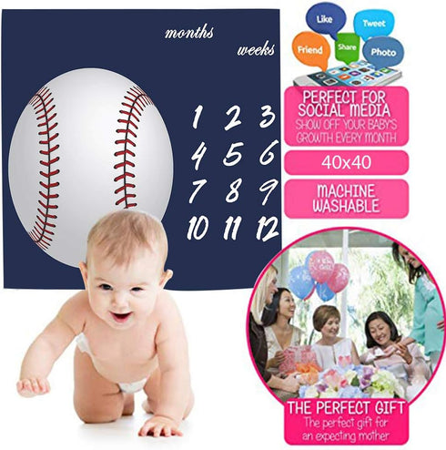 Baseball Theme Baby Monthly Milestone Blanket 48x40in Age Growth Tracker Baby Shower Nursery Blanket Newmom Gift with Bonus Marker LHFS827...