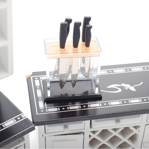 1:6 Scale Miniature Kitchen Knife Set with Knife Shelf 5-Piece Mini Cooking Knives with Plastic Knife Storage Box for Mini House Kitchen Furniture...