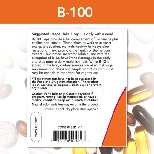 Now B-100 Vitamin Nervous System Health Dietary Supplement Capsule...
