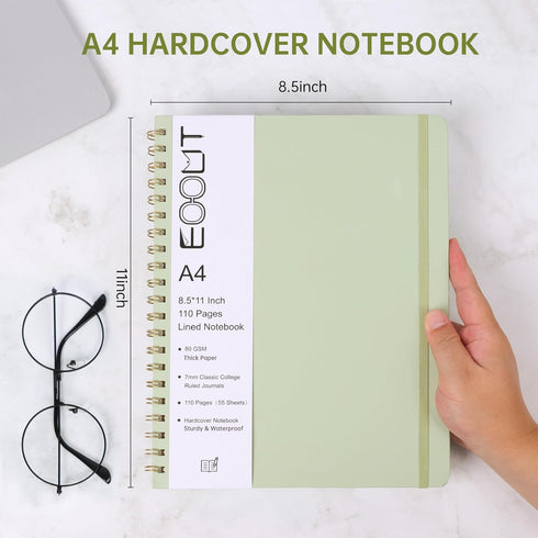 EOOUT Spiral Notebook 8.5 x 11, A4 Lined Large Hardcover Notebooks for Women Men, 110 Pages College Ruled Notebook for Work School Note Taking(Lig...