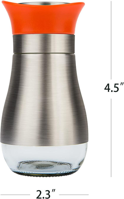 Evelyne Salt Pepper Seasoning Glass Shaker with Stainless Steel Cover 2 pcs Pack Set (Orange)...