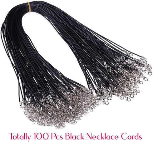 Selizo 100Pcs Necklace Cord for Jewelry Making, Black Waxed String Bracelet Making Supplies...