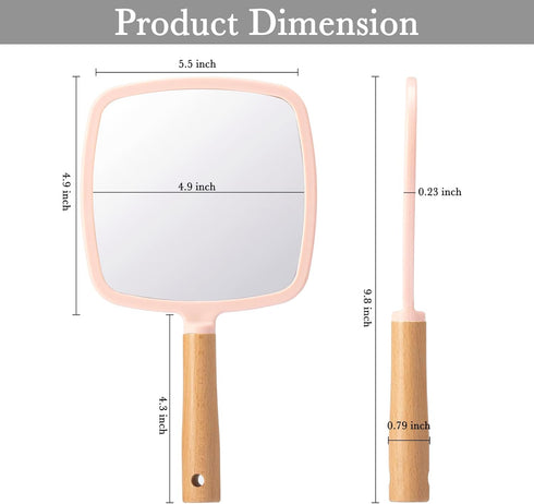 YEAKE Hand Held Mirror with Handle for Makeup,Small Cute Wood Hand Mirror for Shaving with Hole Hanging Single-Sided Portable Travel Vanity Mirror...