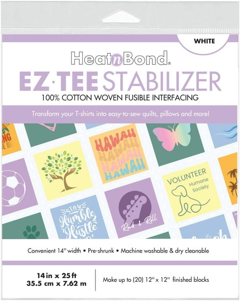 Heatnbond EZ TEE Cotton Woven Iron-on Fusible T-Shirt Quilt Interfacing Stabilizer 14 in x 25 ft, White...