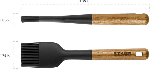 STAUB Pastry Brush, Perfect for Evenly Glazing Pastries and Basting Meats, Durable BPA-Free Matte Black Silicone, Acacia Wood Handles, Safe for No...