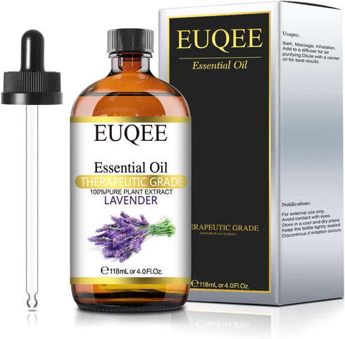 Lavender Essential Oil 118mL Pure Lavender Oil Large Capacity Essential Oil with Glass Dropper for Diffuser, DIY Candle - 4Fl. Oz...