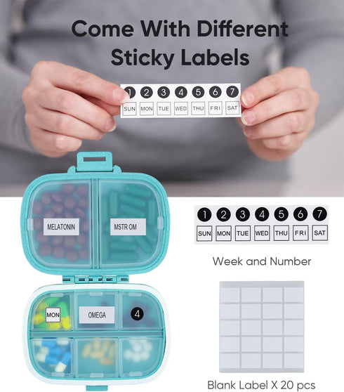 Holii Travel Pill Organizer, 8 Compartments Portable Pill Case, Daily Pill Box to Hold Vitamins, Small Pill Container for Pocket Purse Medicine Or...