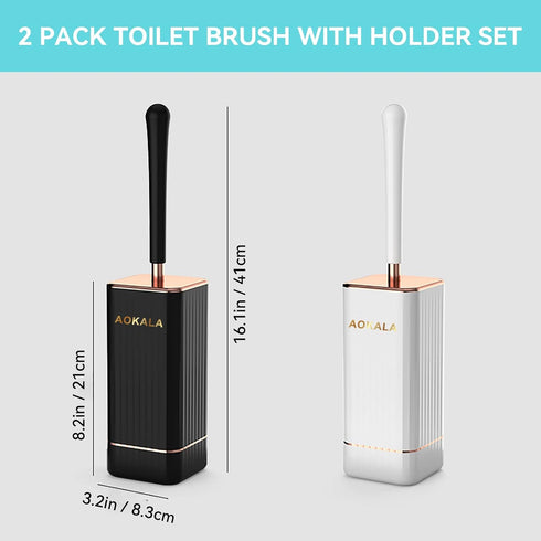 Toilet Brush and Holder, Elegant 2 Pack Silicone Toilet Bowl Brush Set with Ergonomic Long Handle, Modern Bathroom Decor Cleaning Accessories, Dur...