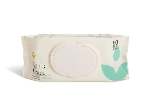 Attn: Grace Flushable Wet Wipes for Women (60 Ct) - Cleanse and Refresh with Aloe Vera and Coconut Oil/Soft & Natural Ingredients Soothe Sensitive...
