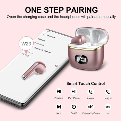 Wireless Earbuds Bluetooth Headphones 5.3 Bass Stereo Earphones, 40H Playtime Ear Buds with LED Power Display, Bluetooth Earbud with Noise Cancell...