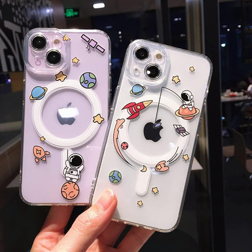 MagSafe Case for iPhone 14 Pro with Funny Astronauts Design,Magnetic Wireless Charging Clear Transparent TPU Phone Case Cover for iPhone 14 Pro 6....