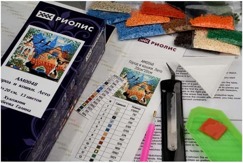 RIOLIS Diamond Mosaic Embroidery Kit 7.75"X7.75"-City and Cats Summer...