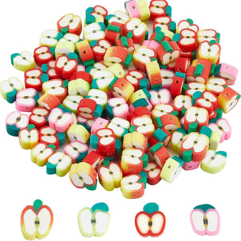 SUNNYCLUE 1 Box 200Pcs Polymer Clay Beads Red Apple Green Pink Fruit Spacer Beads Teacher Beads Handmade Clay Apple Shape Slice Flat Beads for Jew...