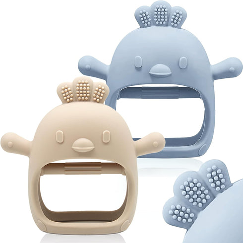 2 Packs Baby Teething Toy for 0-6 6-12 Months, Food Grade Silicone Teething Mitten, Anti Dropping Wrist Hand Teethers Baby Chew Toys for Sucking N...