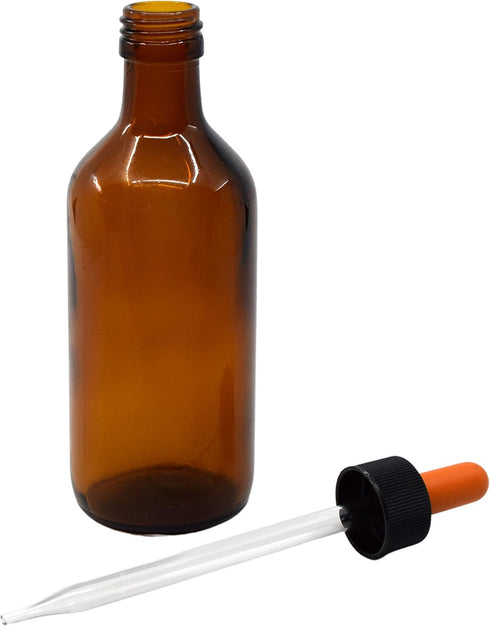 EISCO Dropping Bottle, 180ml (6oz) - Amber Soda Glass - Screw Cap with Amber Glass Dropper & Rubber Bulb Labs...