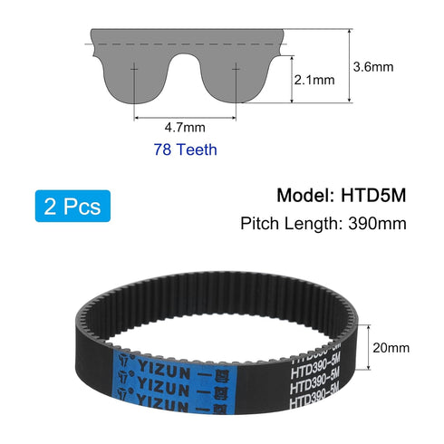 uxcell 2pcs HTD-5M Rubber Timing Belt 78 Teeth, 390mm Pitch Length x 20mm Width x 3.6mm Height, Closed Loop Pulley Timing Belt...