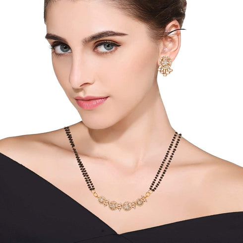 By Touchstone Traditional Indian Bollywood Studded Diamond Look Cubic Zirconia CZs Black Beads Symbolic Designer Jewelry Mangalsutra Pendant Set I...