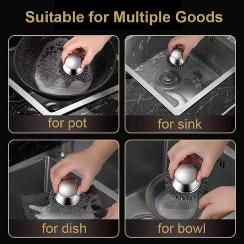 Onewly 2Pack Steel Wool Scrubber with 2 Scraper, Stainless Steel Scrubber with Stainless Steel Handle, for Cleaning Dishes, Cast Iron, Stock Pots,...