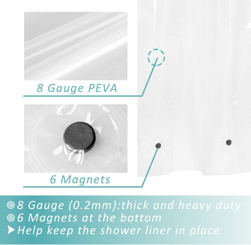 Mrs Awesome Extra Long Shower Curtain Liner with 6 Magnets 72 x 84 inch, Clear PEVA 8G Heavy Duty Thick Plastic Shower Curtain, Waterproof, 72x84...