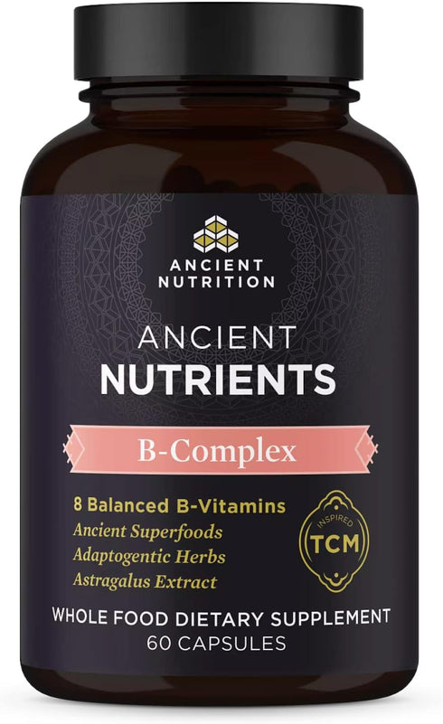Ancient Nutrition Vitamin B Complex Supplement, 8 Balanced B-Vitamins, Supports Healthy Energy Levels, Adaptogenic Herbs, Enzyme Activated, Paleo ...