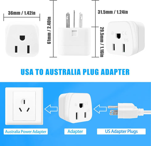 New Zealand Power Adapter USA to Australia Plug Adapter Australia Travel Adapter US to Argentina Australian,China,Type I Plug Adapter 2Pack...