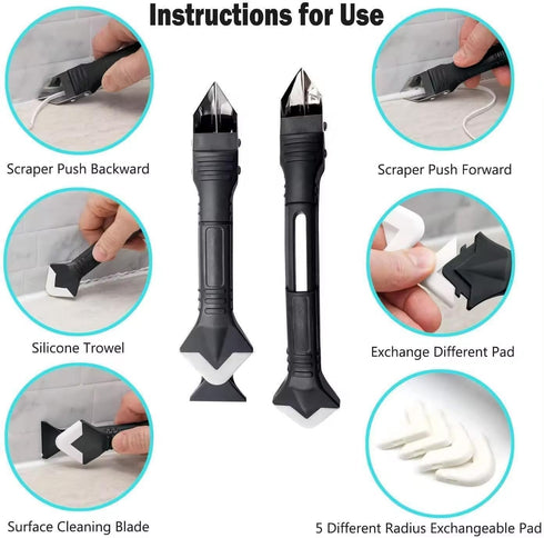 2 Pack 3-IN-1 Caulk Tool for Removal and Application, for Bathroom, Kitchen, Flooring, Windows, Sinks and Frames Seal...