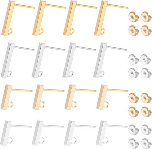 SUNNYCLUE 1 Box 40Pcs 4 Style 304 Stainless Steel Stud Earring Findings with 40 Pcs Stainless Steel Ear Nuts Earring Posts with Loop for Jewelry M...