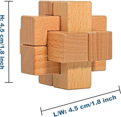 12 Steps 3D Beech Wood Challenge Wooden Brain Teaser Puzzles Toys Love's Dozen Puzzle Unique Fidget Games Mini Size IQ Educational Assembly and Di...