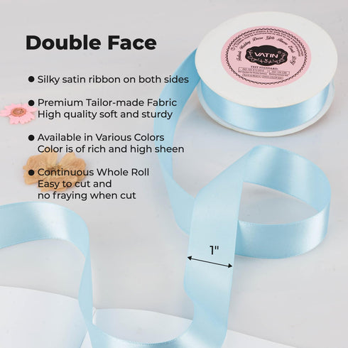 VATIN Double Face Light Blue Satin Ribbon 1" Continuous 25 Yards,Blue Polyester Fabric Ribbon use for Bows Bouquet, Gift Wrapping, Floral Arrangem...