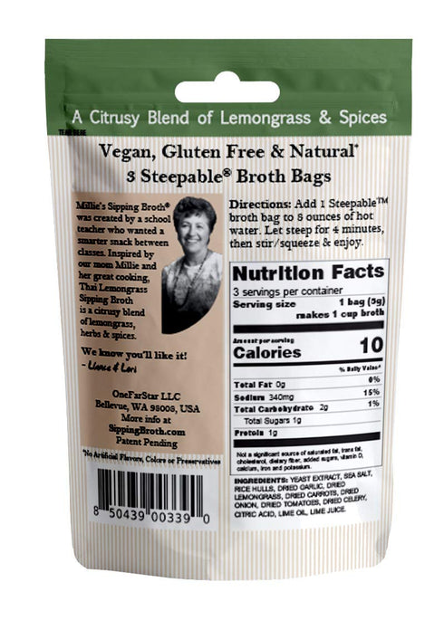 MILLIE'S SIPPING BROTH Steepable Vegetable Broth with Savory Seasonings for Snack Urges | Vegan, Keto, Gluten Free, Intermittent Fasting, and natu...