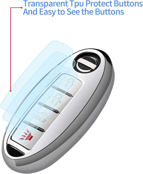 Compatible with Nissan Key Fob Cover with Leather Keychain Soft TPU 360 Degree Protection Key Shell Case for Altima Maxima Rogue Armada Pathfinder...