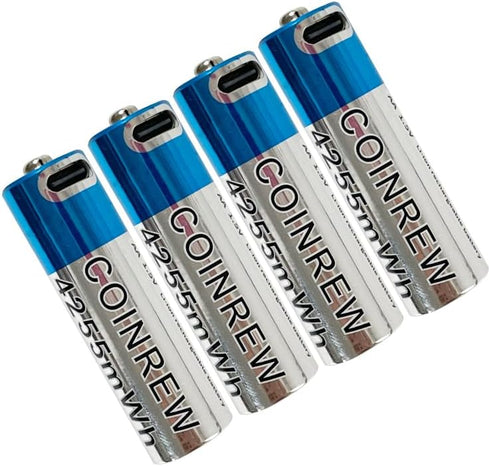 High-Capacity AA Lithium-Ion Rechargeable Batteries - 2830mAh, 4255mWh, USB-C, 4-Pack with 4-in-1 Charging Cable - Long-Lasting Power for High-Dra...